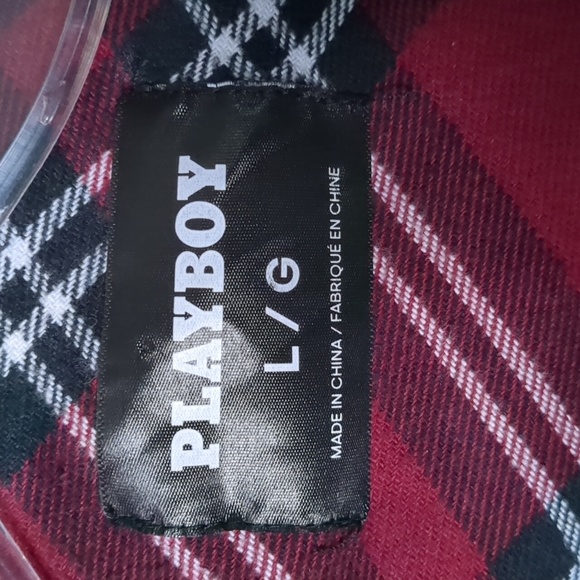 PLAYBOY* Shacket shirt blouse top button front long sleeve plaid pattern 2 pocke - Picture 7 of 11
